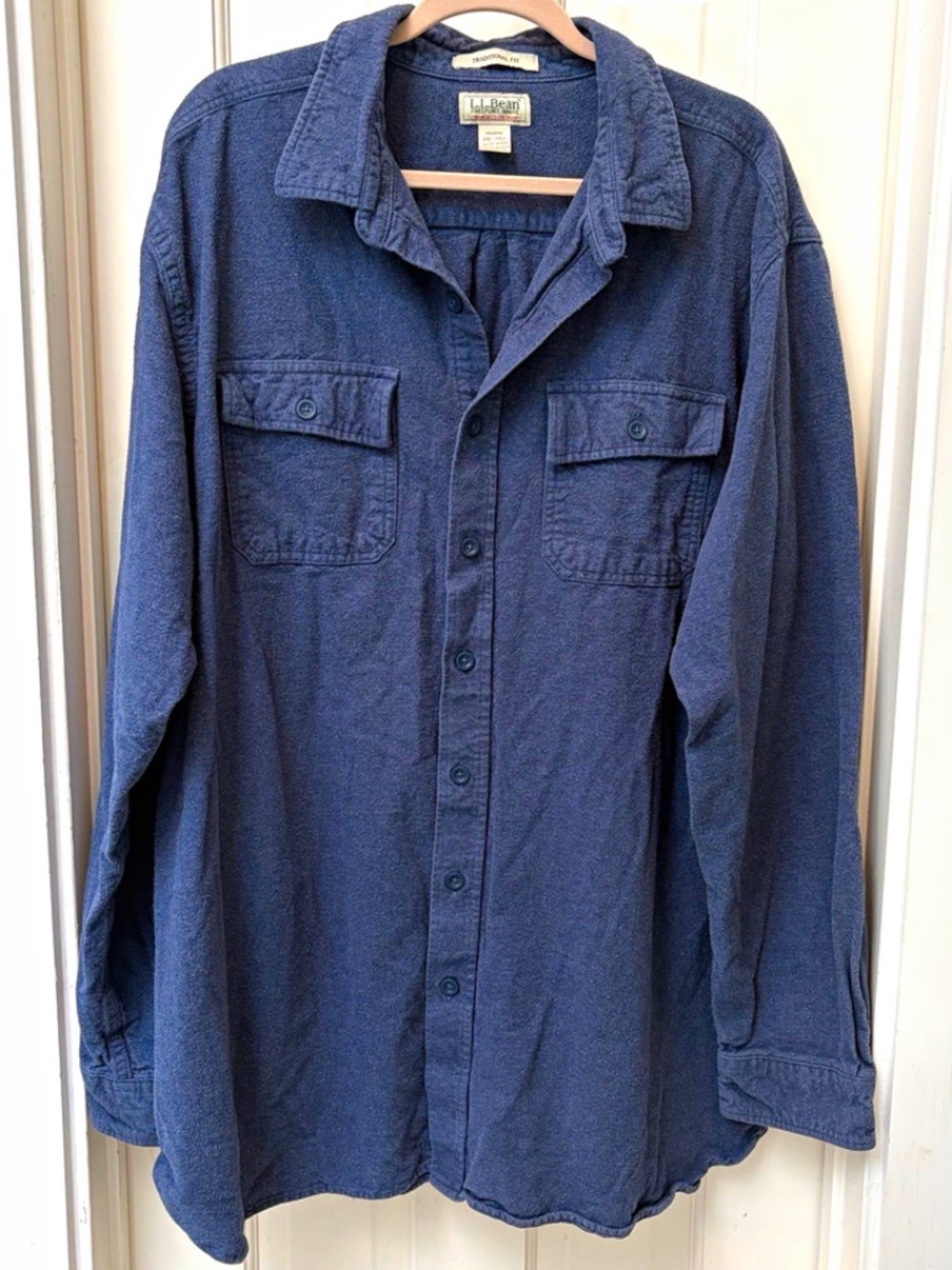 L.L.Bean Chamois Cloth Shirt Mens XXL Tall Traditional Fit Blue Button Up